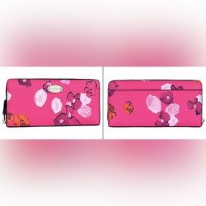 •COACH•PINK FLORAL LARGE ACCORDION CONTINENTAL ZIP AROUND WALLET VGUC